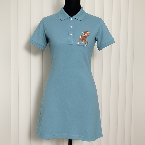 BSR SAMII RYAN Innocence Deer Fawn Print Short Sleeve Polo Mini Dress Blue Small - Picture 2 of 13